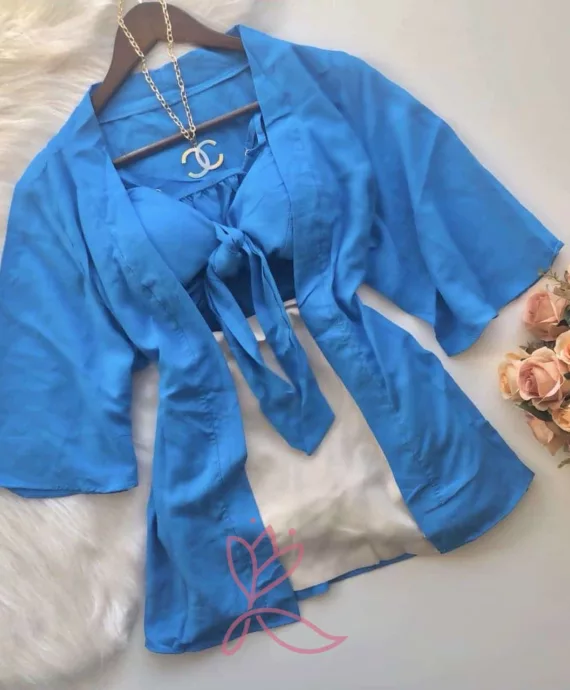 Kimono + Cropped Bianca - Azul Esmeralda
