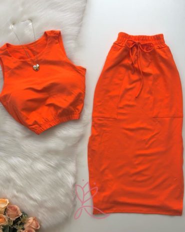 jeitodemulher_shop conjunto cropped saia midi moletinho laranja neon 1